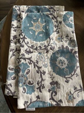 Mika Home Blue, Cream and Brown Floral Accent Pillow Covers 12x20 beautiful